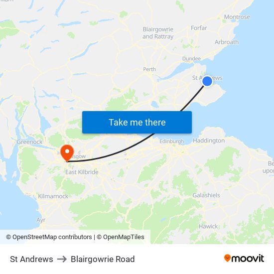 St Andrews to Blairgowrie Road map