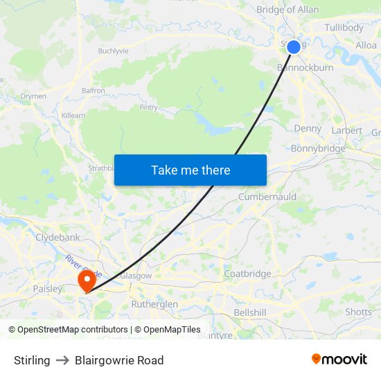 Stirling to Blairgowrie Road map