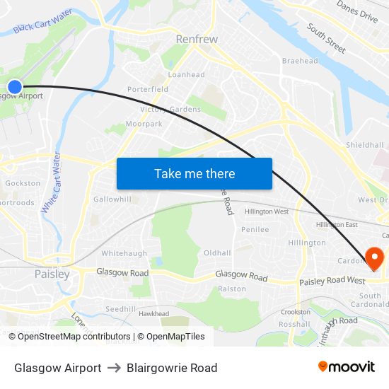 Glasgow Airport to Blairgowrie Road map