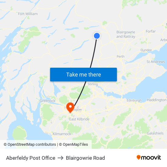 Aberfeldy Post Office to Blairgowrie Road map