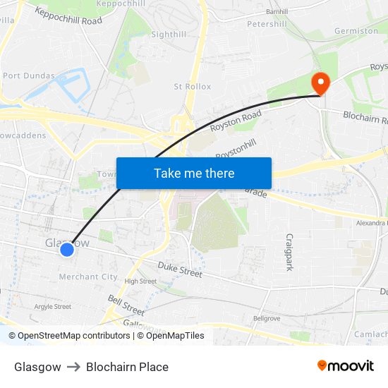 Glasgow to Blochairn Place map