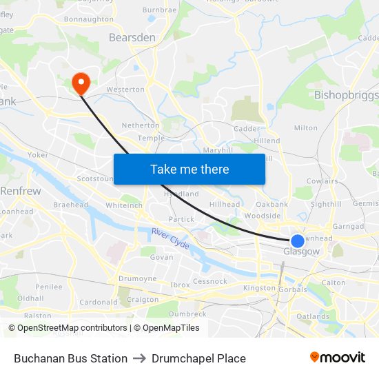Buchanan Bus Station to Drumchapel Place map