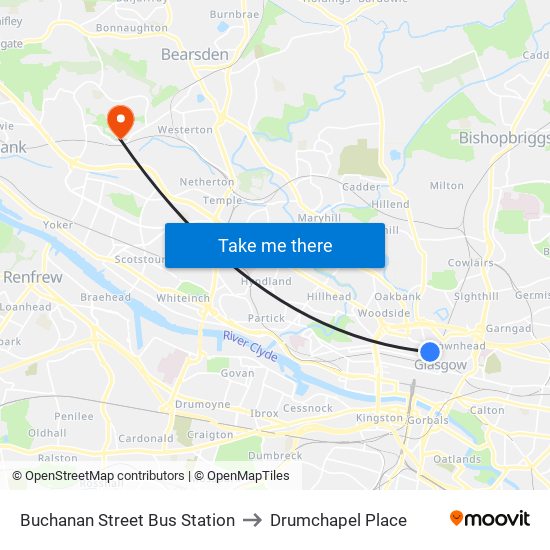 Buchanan Street Bus Station to Drumchapel Place map