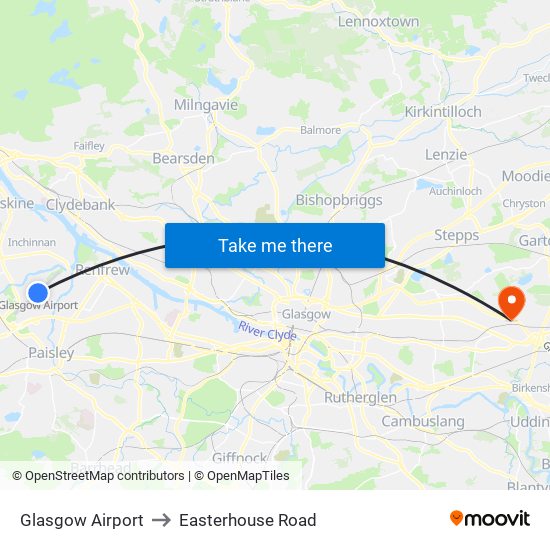Glasgow Airport to Easterhouse Road map
