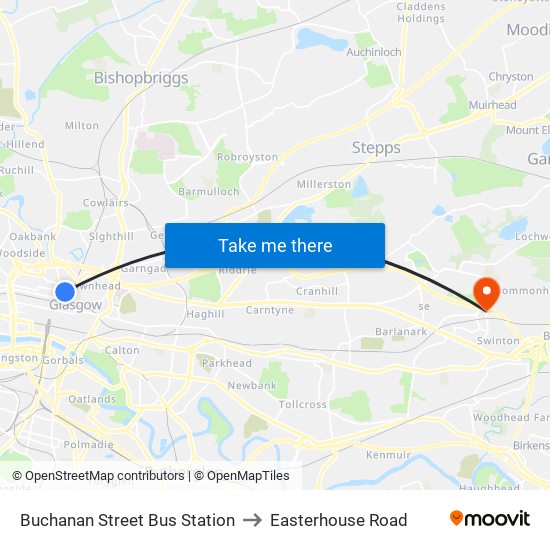 Buchanan Street Bus Station to Easterhouse Road map