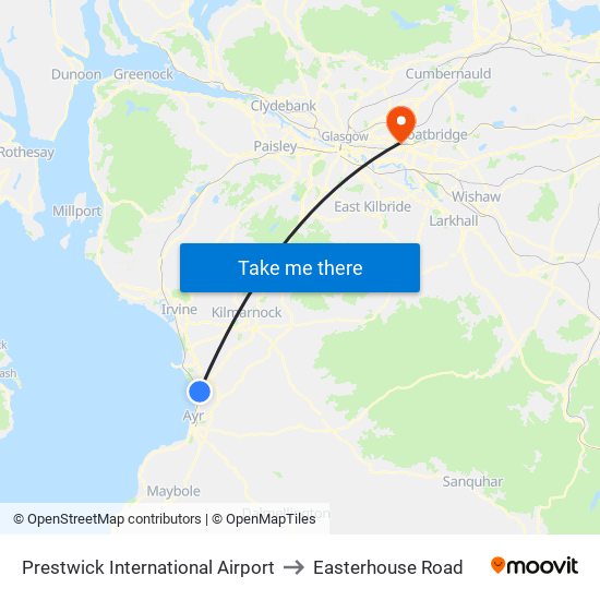 Prestwick International Airport to Easterhouse Road map