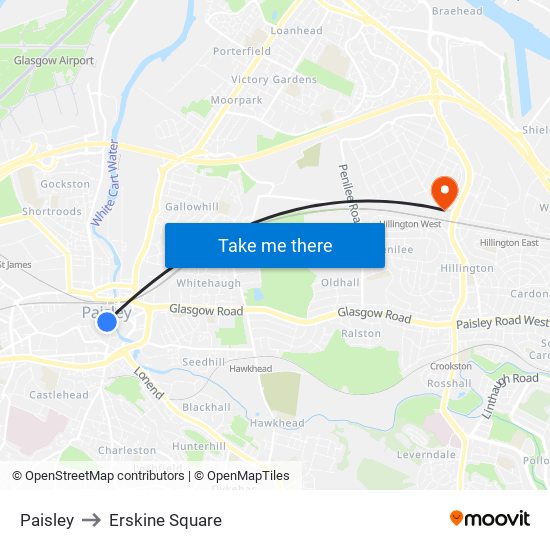 Paisley to Erskine Square map