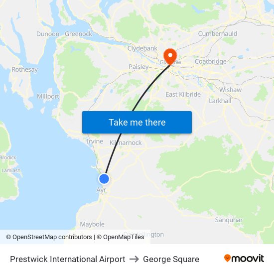 Prestwick International Airport to George Square map