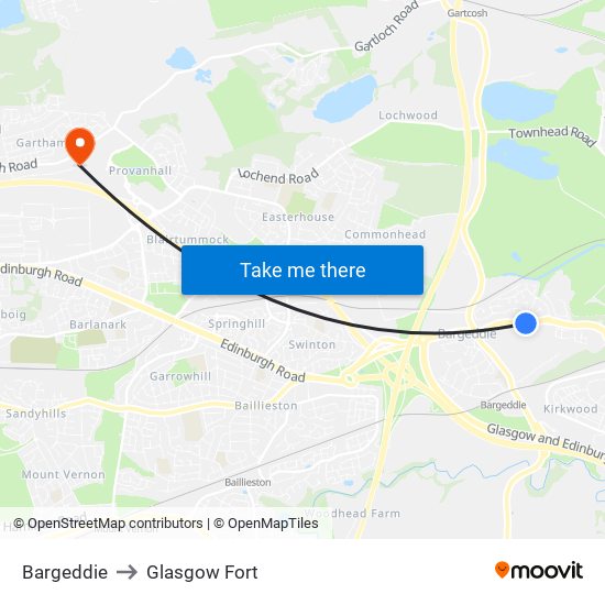 Bargeddie to Glasgow Fort map