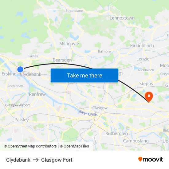 Clydebank to Glasgow Fort map