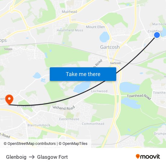 Glenboig to Glasgow Fort map