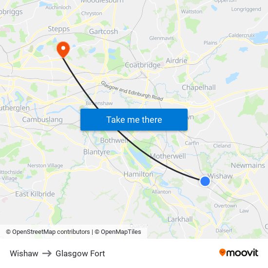 Wishaw to Glasgow Fort map