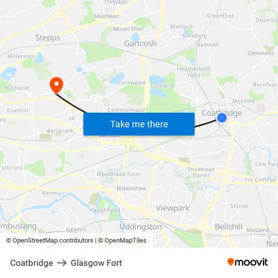 Coatbridge to Glasgow Fort map
