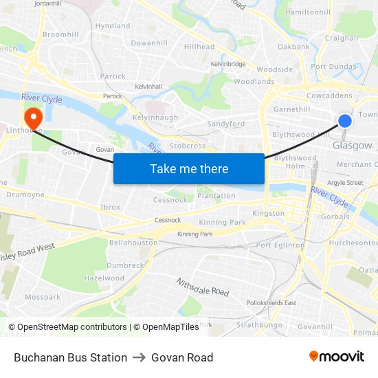 Buchanan Bus Station to Govan Road map