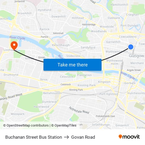 Buchanan Street Bus Station to Govan Road with public transportation