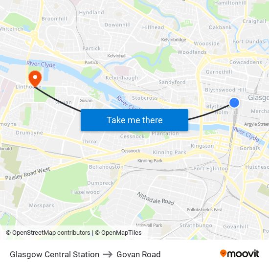 Glasgow Central Station to Govan Road map