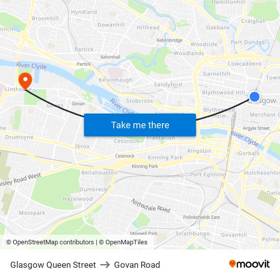 Glasgow Queen Street to Govan Road map