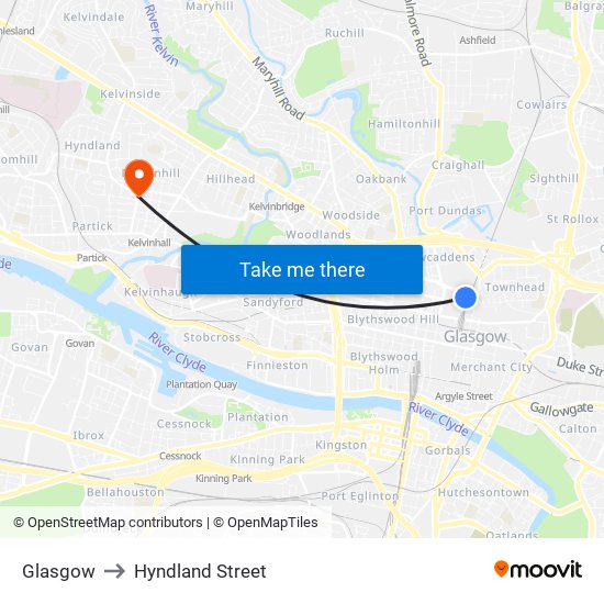Glasgow to Hyndland Street map