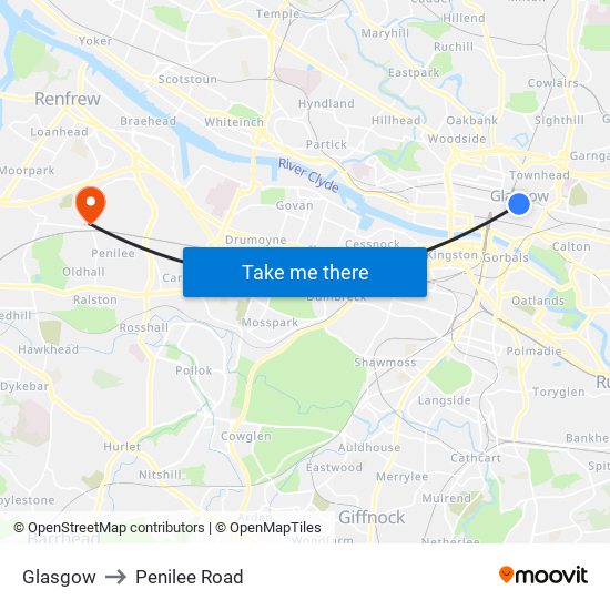 Glasgow to Penilee Road map