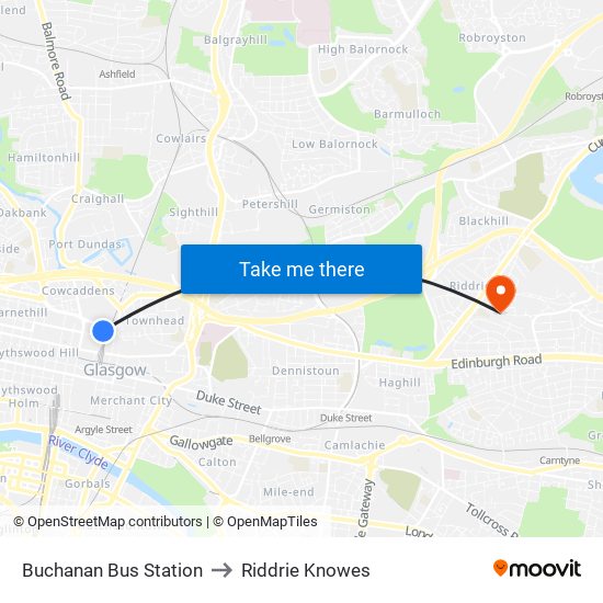 Buchanan Bus Station to Riddrie Knowes map