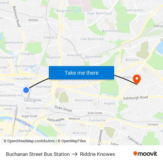 Buchanan Street Bus Station to Riddrie Knowes map