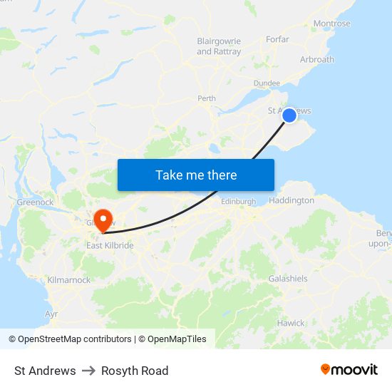 St Andrews to Rosyth Road map