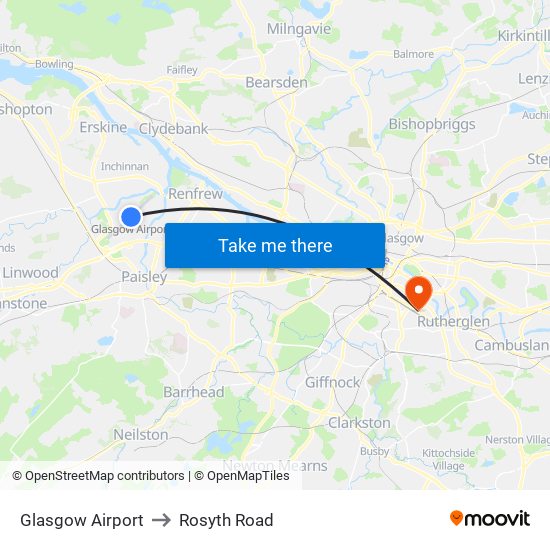 Glasgow Airport to Rosyth Road map