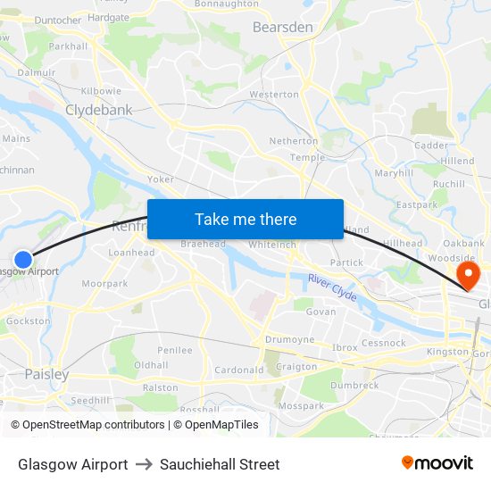 Glasgow Airport to Sauchiehall Street map