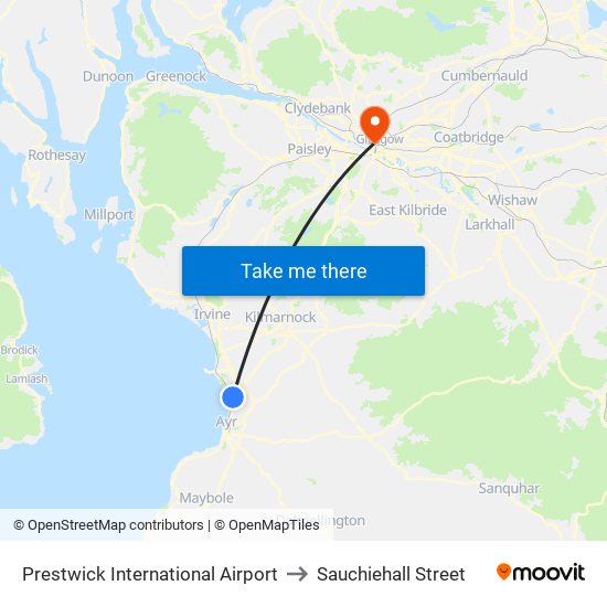 Prestwick International Airport to Sauchiehall Street map