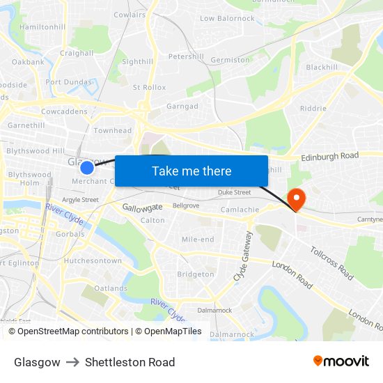 Glasgow to Shettleston Road map