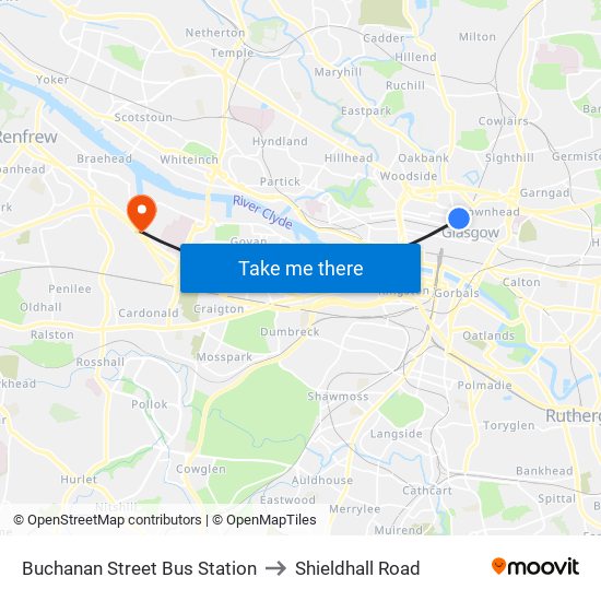 Buchanan Street Bus Station to Shieldhall Road map