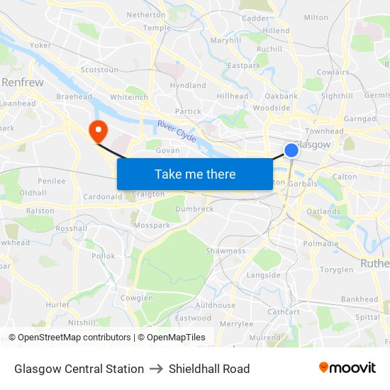 Glasgow Central Station to Shieldhall Road map