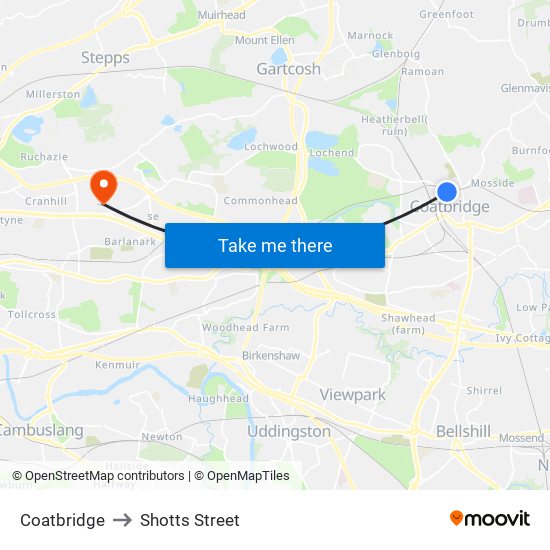 Coatbridge to Shotts Street map
