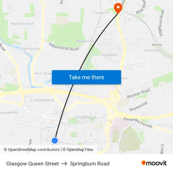Glasgow Queen Street to Springburn Road map