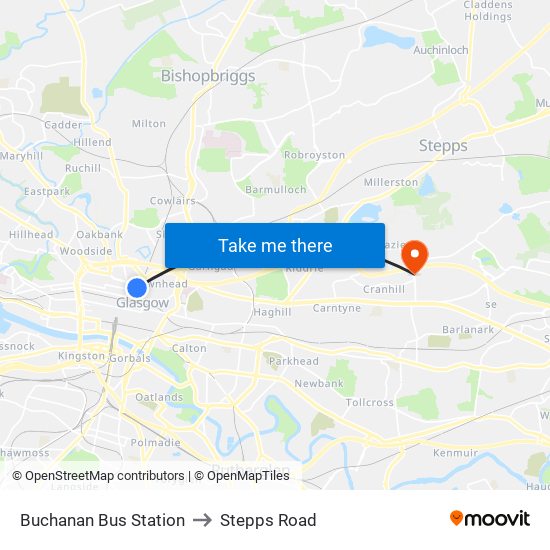 Buchanan Bus Station to Stepps Road map