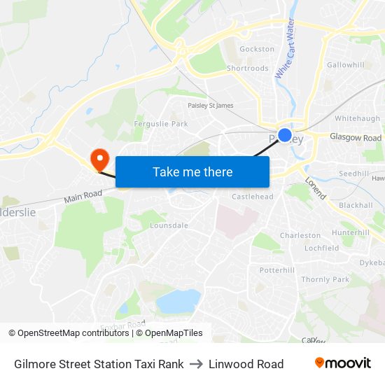 Gilmore Street Station Taxi Rank to Linwood Road map