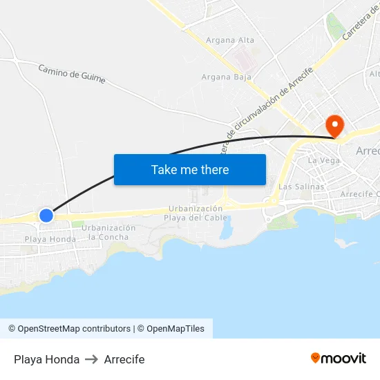 Playa Honda to Arrecife map