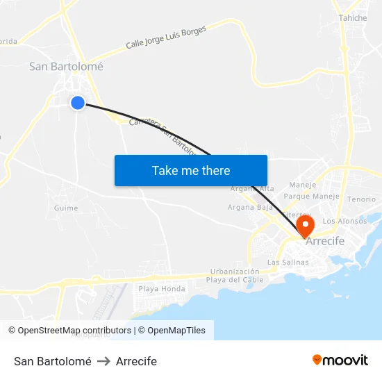 San Bartolomé to Arrecife map