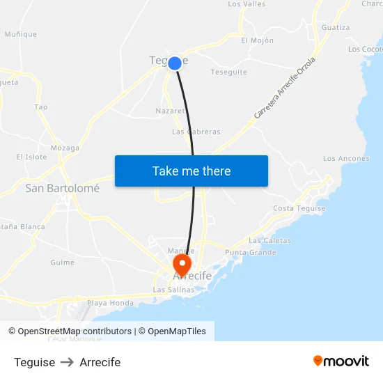Teguise to Arrecife map