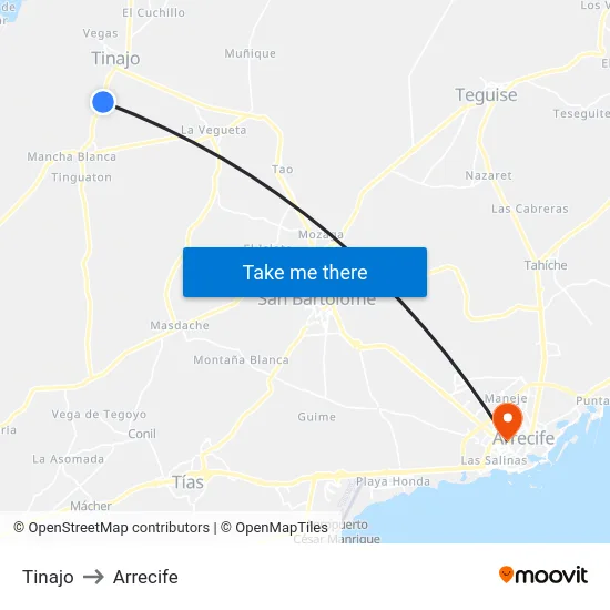 Tinajo to Arrecife map