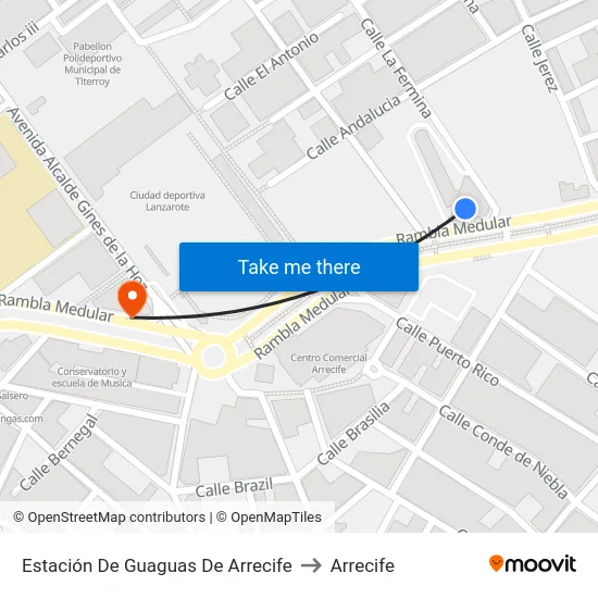 Estación De Guaguas De Arrecife to Arrecife map