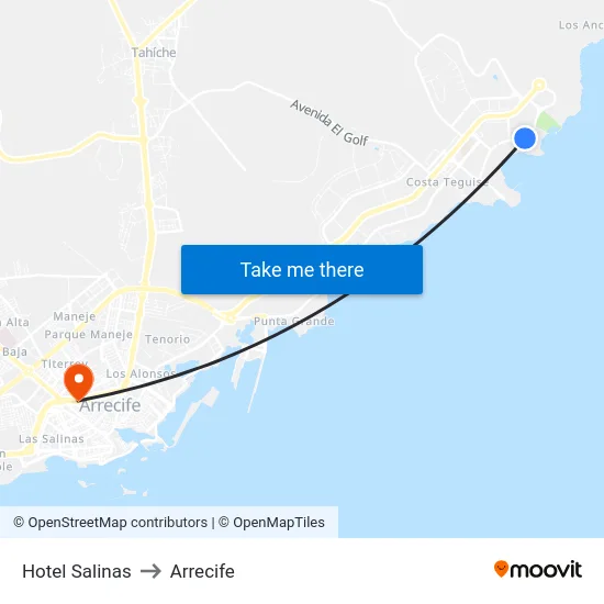 Hotel Salinas to Arrecife map