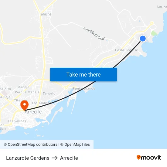 Lanzarote Gardens to Arrecife map