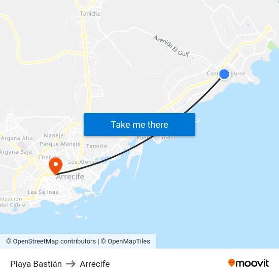 Playa Bastián to Arrecife map