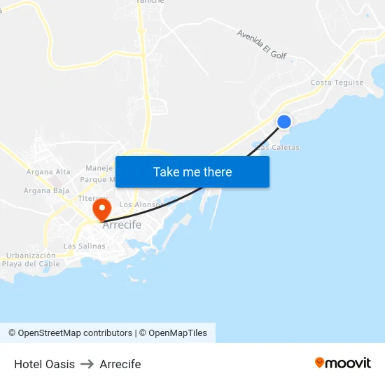 Hotel Oasis to Arrecife map