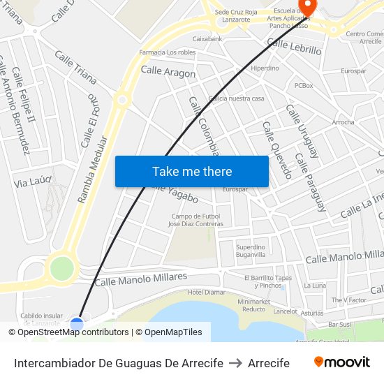 Intercambiador De Guaguas De Arrecife to Arrecife map