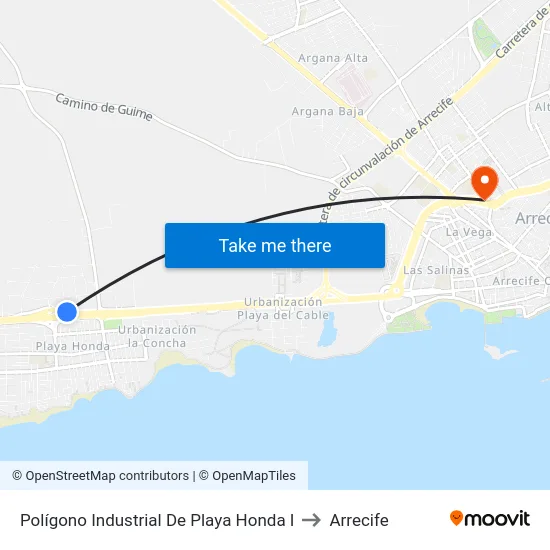 Polígono Industrial De Playa Honda I to Arrecife map