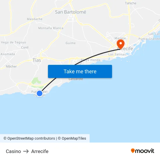 Casino to Arrecife map