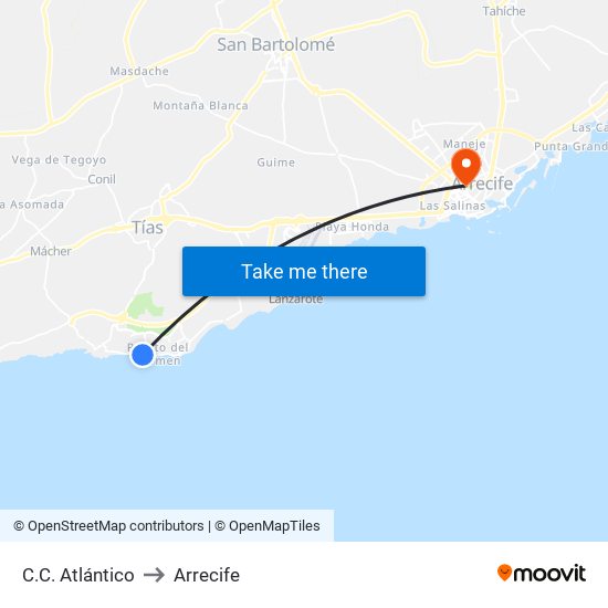 C.C. Atlántico to Arrecife map