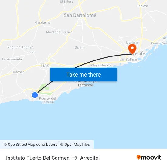 Instituto Puerto Del Carmen to Arrecife map